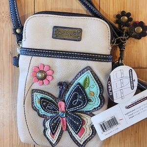 Chala Cream Crossbody Phone Bag with Butterfly Applique